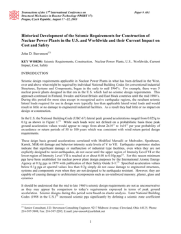 Historical Development of the Seismic Requirements for Construction of Nuclear Power Plants in the U.S