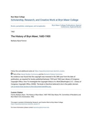 The History of Bryn Mawr, 1683-1900