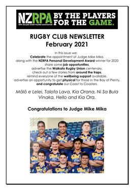 RUGBY CLUB NEWSLETTER February 2021