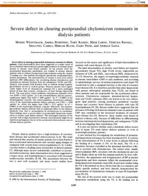 Severe Defect in Clearing Postprandial Chylomicron Remnants in Dialysis Patients