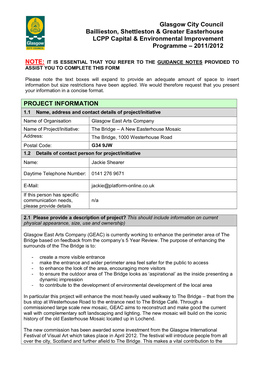 PROJECT INFORMATION Glasgow City Council Baillieston, Shettleston & Greater Easterhouse LCPP Capital & Environmental