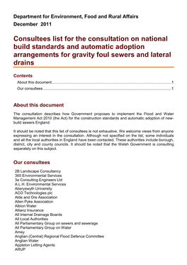 Consultees for the Implementation of the Sustainable Drainage