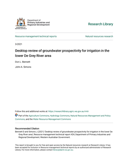 Desktop Review of Groundwater Prospectivity for Irrigation in the Lower De Grey River Area