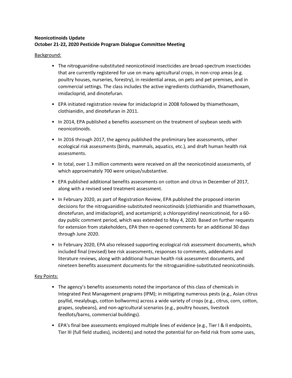 Neonicotinoids Update PPDC October 28, 2020