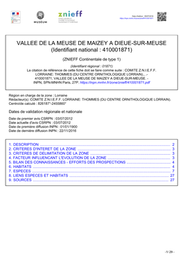 VALLEE DE LA MEUSE DE MAIZEY a DIEUE-SUR-MEUSE (Identifiant National : 410001871)