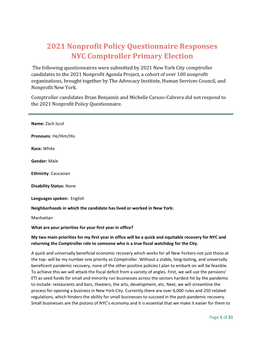 2021 Nonprofit Policy Questionnaire Responses NYC Comptroller