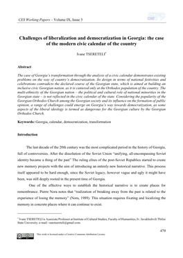 Challenges of Liberalization and Democratization in Georgia: the Case of the Modern Civic Calendar of the Country