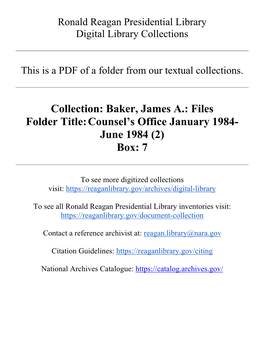 Baker, James A.: Files Folder Title:Counsel's Office January 1984