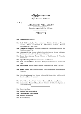 Minutes of Parliament Present