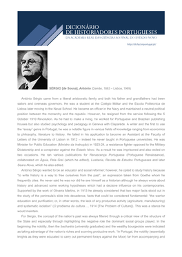 António Sérgio Came from a Liberal Aristocratic Family and Both His Father and Grandfathers Had Been Sailors and Overseas Governors