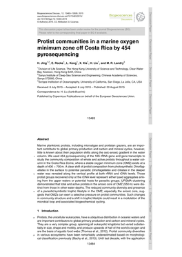 Protist Communities in a Marine Oxygen Minimum Zone Off Costa