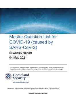Master Question List for COVID-19 (Caused by SARS-Cov-2) Bi-Weekly Report 04 May 2021