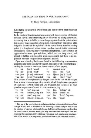 1. Syllable Structure in Old Norse and the Modern Scandinavian Languages