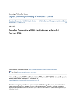 Canadian Cooperative Wildlife Health Centre, Volume 7-1, Summer 2000