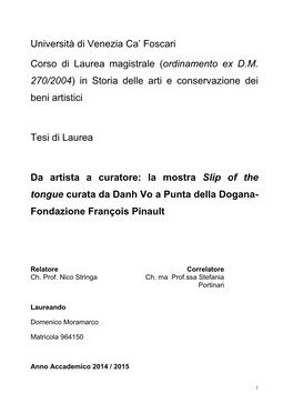 (Ordinamento Ex DM 270/2004) in Storia Delle Arti E Conservaz