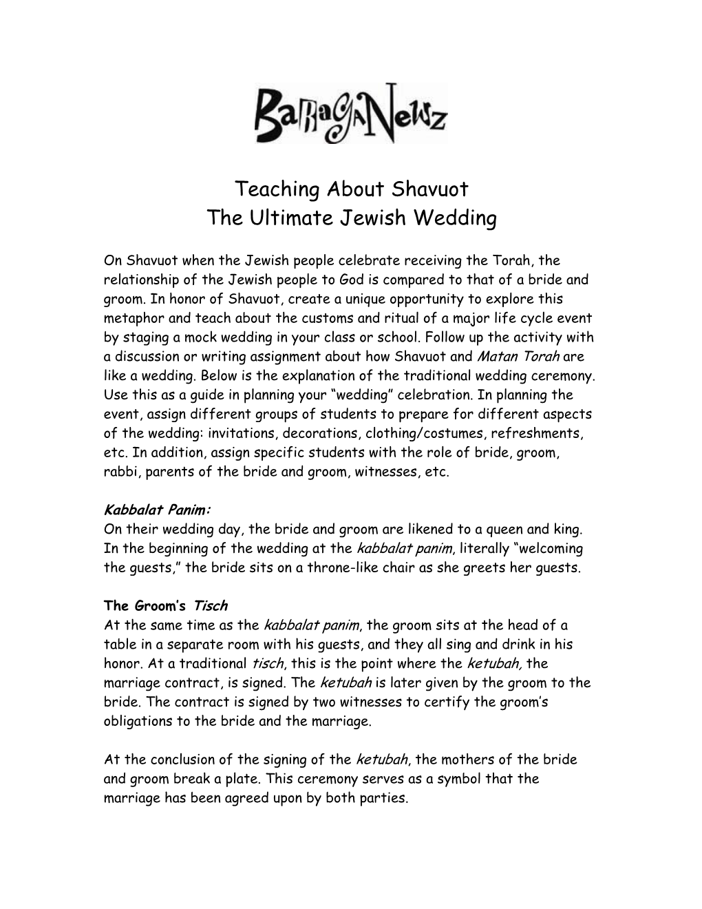 Shavuot Jewish Wedding Simulation