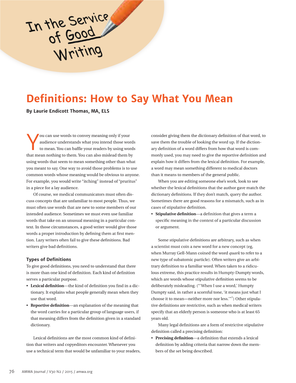 Definitions: How to Say What You Mean by Laurie Endicott Thomas, MA, ELS