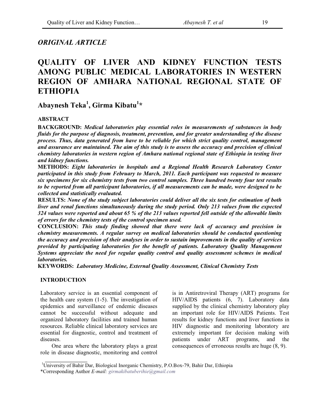 Quality of Liver and Kideny Function Test