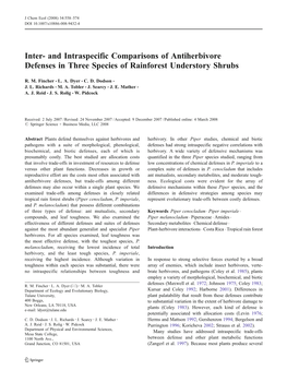 Inter- and Intraspecific Comparisons of Antiherbivore Defenses in Three Species of Rainforest Understory Shrubs