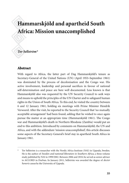 Hammarskjöld and Apartheid South Africa: Mission Unaccomplished