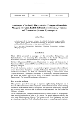 Platygastroidea) of the Malagasy Subregion