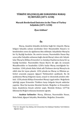 Türkiye Selçuklulari Zamaninda Maraş Uç Beyliği (1071-1258)