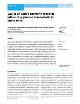 Gpr1 Is an Active Chemerin Receptor Influencing Glucose Homeostasis In