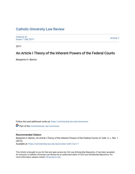 An Article I Theory of the Inherent Powers of the Federal Courts