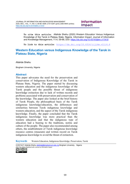 Western Education Versus Indigenous Knowledge of the Tarok in Plateau State, Nigeria