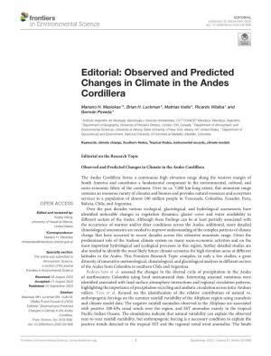 Observed and Predicted Changes in Climate in the Andes Cordillera