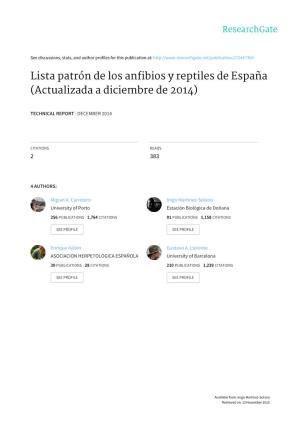 Lista Patrón De Los Anfibios Y Reptiles De España (Actualizada a Diciembre De 2014)