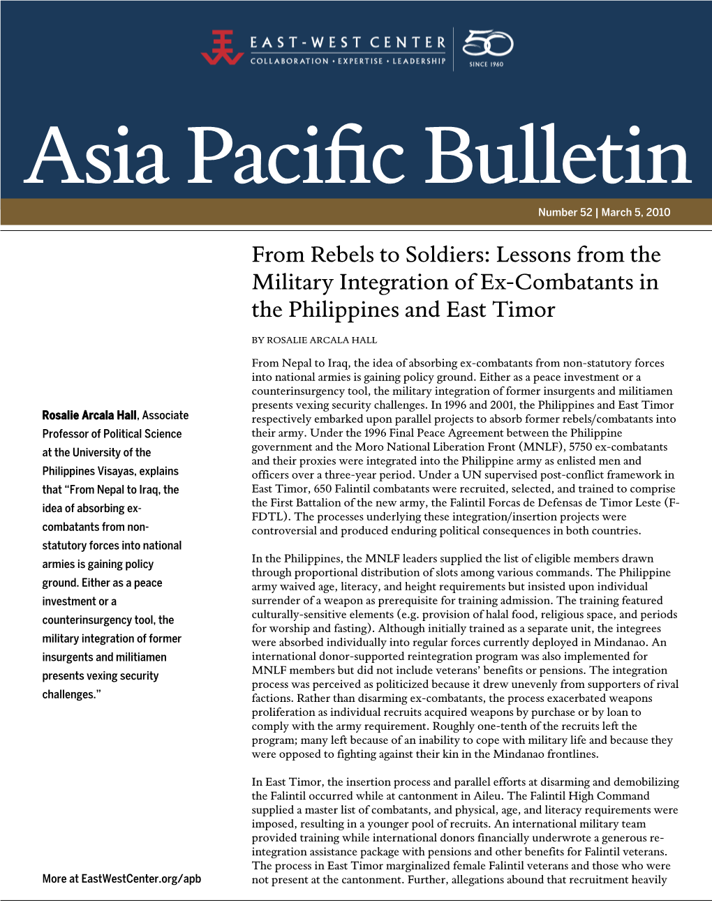Asia Pacific Bulletin | March 5, 2010 Favored Those from the Eastern Commands
