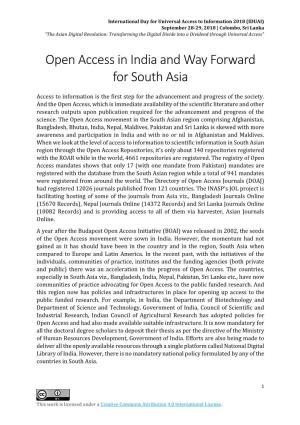 Open Access in India and Way Forward for South Asia