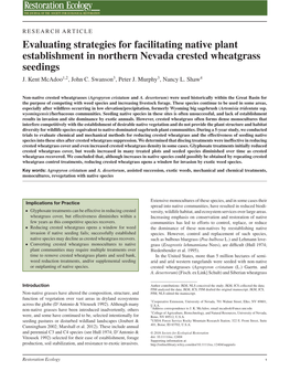 Evaluating Strategies for Facilitating Native Plant Establishment in Northern Nevada Crested Wheatgrass Seedings J
