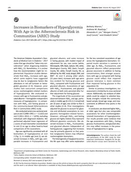 Increases in Biomarkers of Hyperglycemia with Age in The