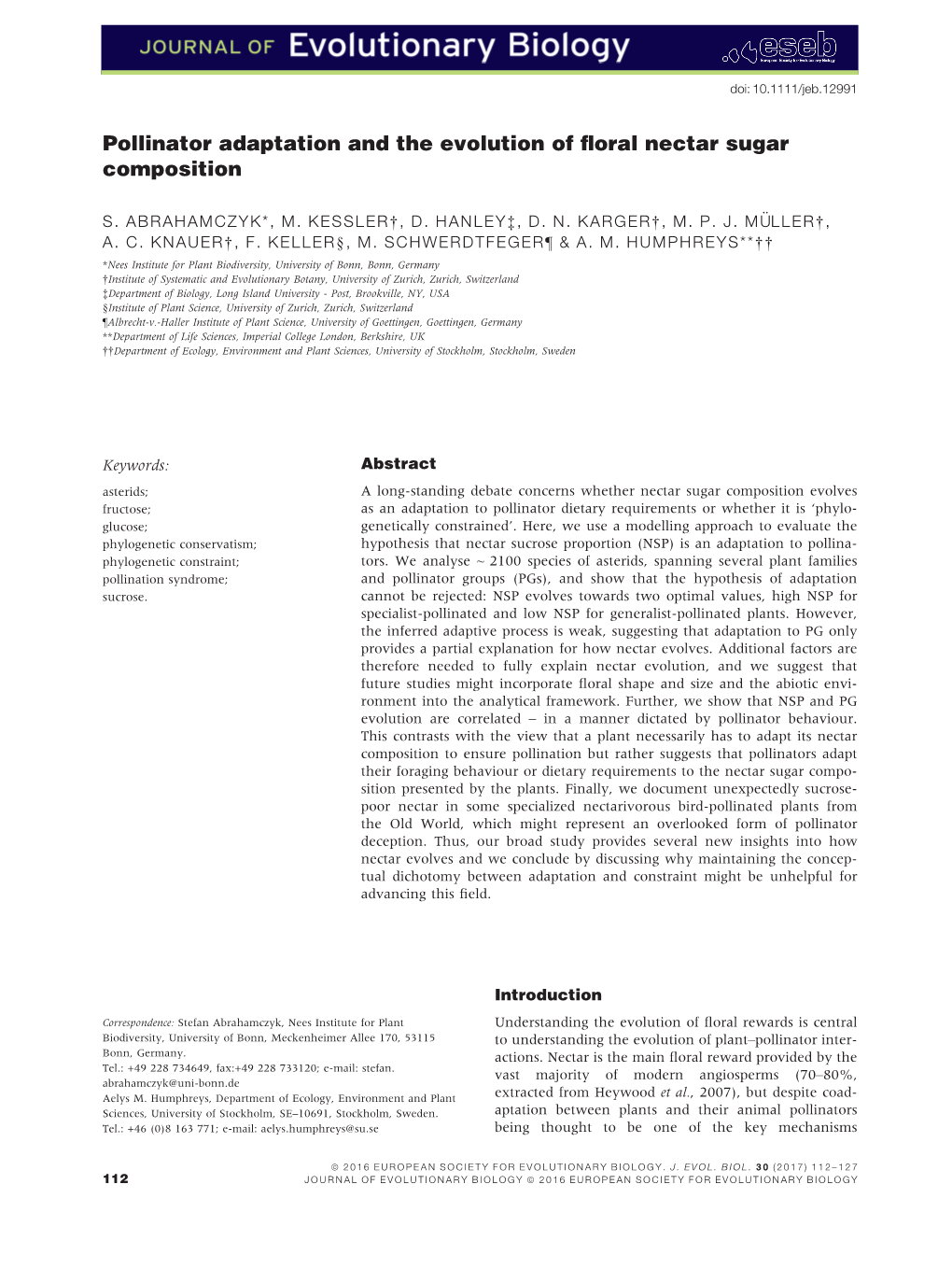 Pollinator Adaptation and the Evolution of Floral Nectar Sugar