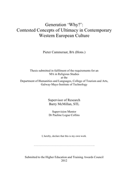 'Why?': Contested Concepts of Ultimacy In