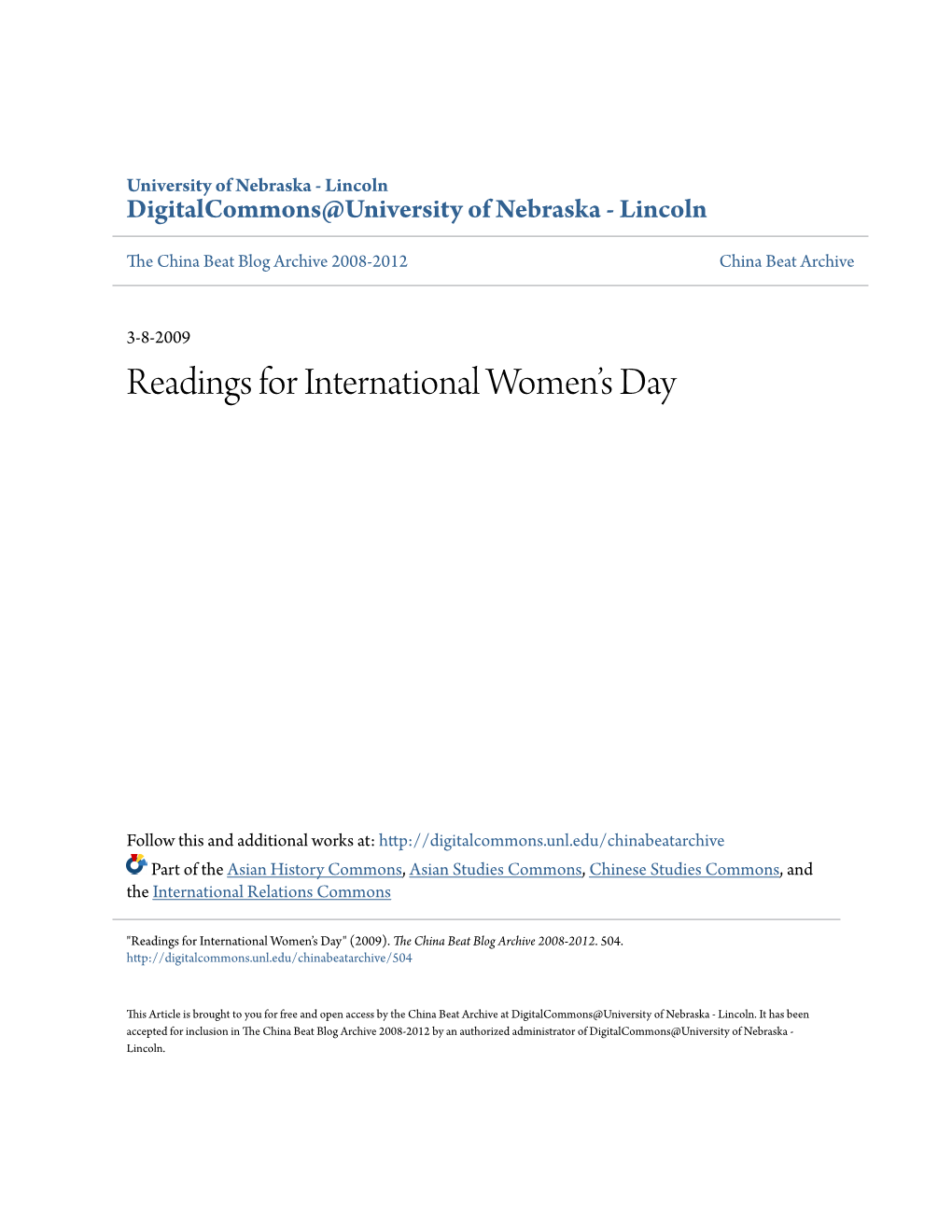 Readings for International Womenâ•Žs