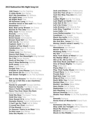 2013 Radioactive Mic Night Song List