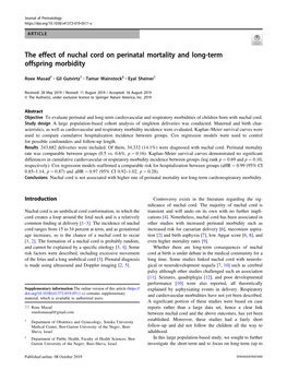 The Effect of Nuchal Cord on Perinatal Mortality and Long-Term Offspring Morbidity
