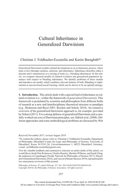 Cultural Inheritance in Generalized Darwinism