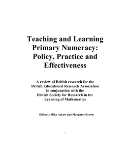 Teaching and Learning Primary Numeracy: Policy, Practice and Effectiveness