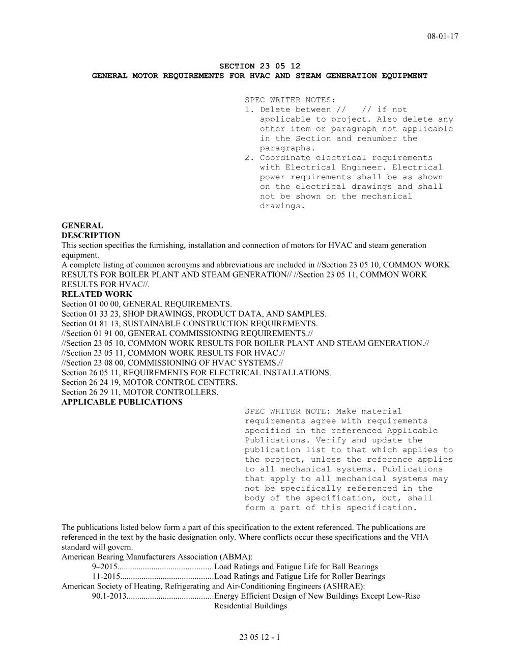 Section 23 05 12 - GENERAL MOTOR REQUIREMENTS for HVAC and STEAM GENERATION EQUIPMENT