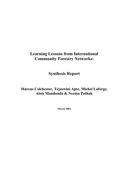 Learning Lessons from International Community Forestry Networks : Synthesis Report