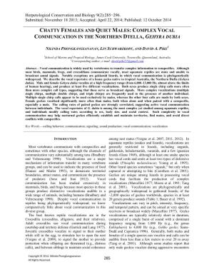 Complex Vocal Communication in the Northern Dtella, Gehyra Dubia