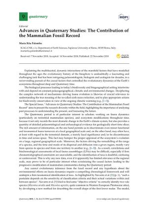 Advances in Quaternary Studies: the Contribution of the Mammalian Fossil Record