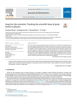 Long Live the Scientists: Tracking the Scientific Fame of Great Minds In