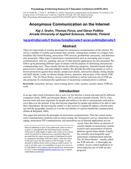 Anonymous Communication on the Internet