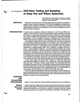 Drillstem Testing and Sampling of Deep Frio and Wilcox Reservoirs