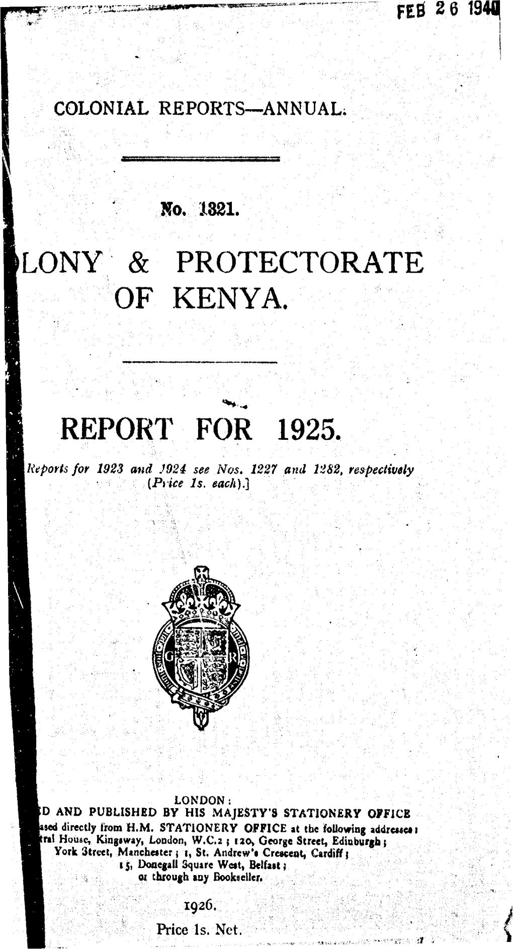 Annual Report of the Colonies, Kenya, 1925